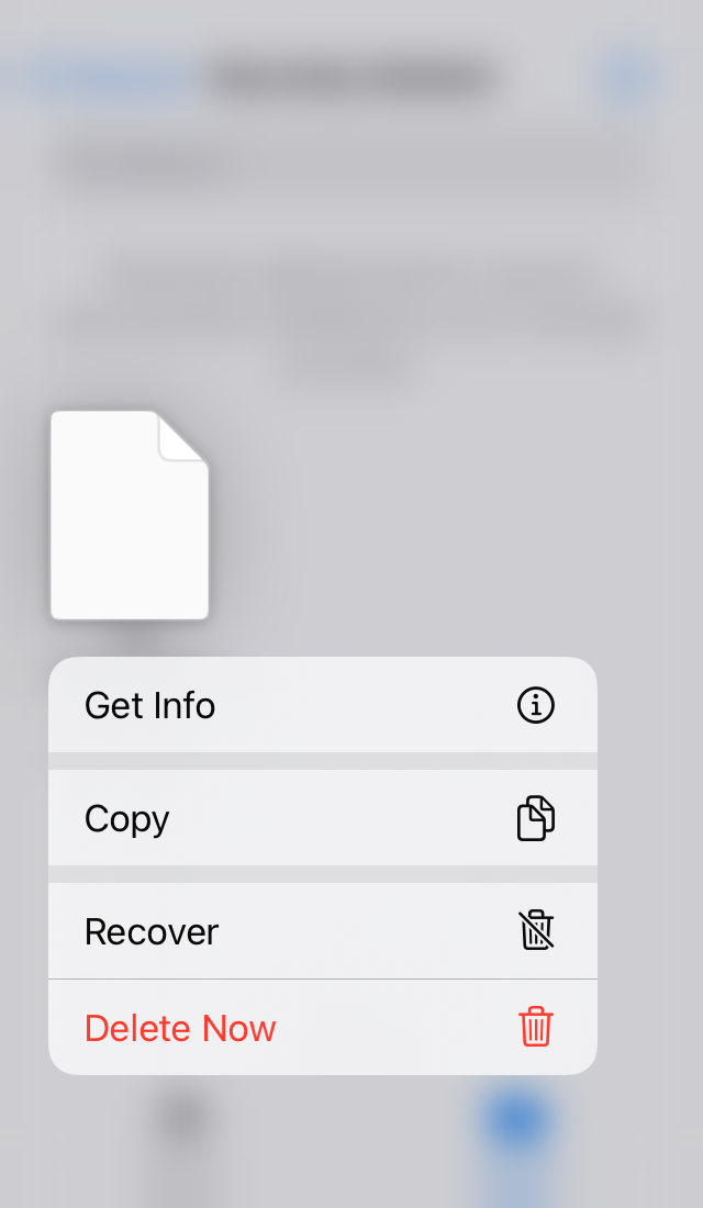 Context menu for recovering a deleted file.