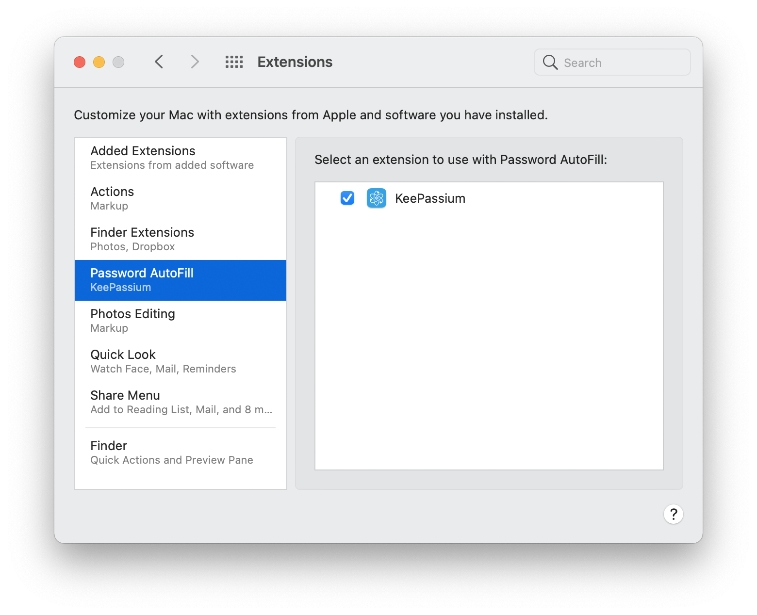 Password AutoFill settings in macOS