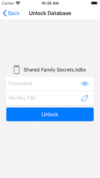 Database unlock screen