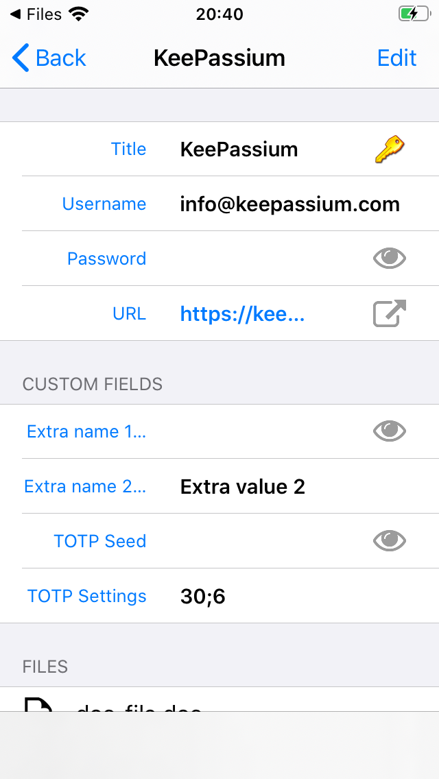 KeePass Touch interface