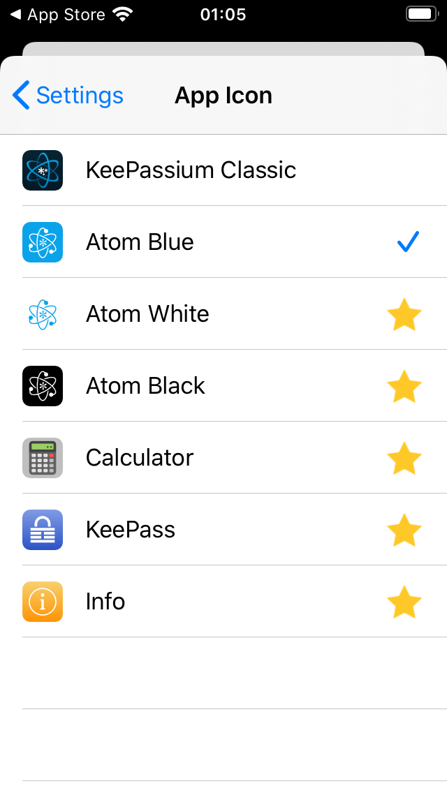 Screenshot: Alternative KeePassium app icons