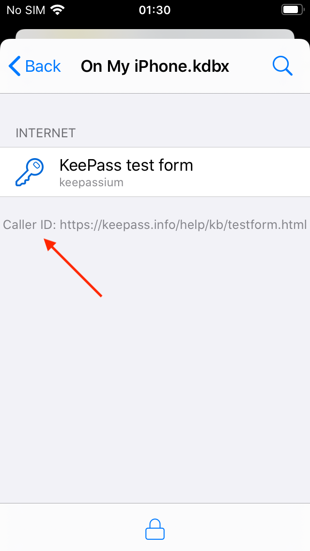 Screenshot: Caller ID info in KeePassium AutoFill