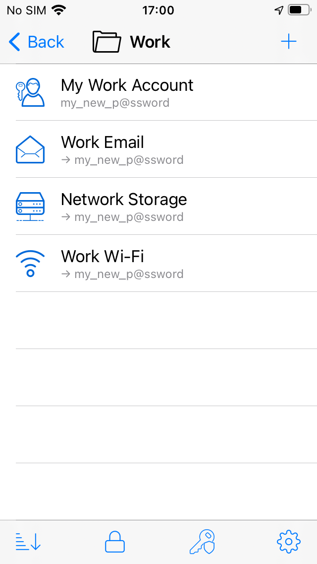Screenshot: Group showing updated password in referencing entries