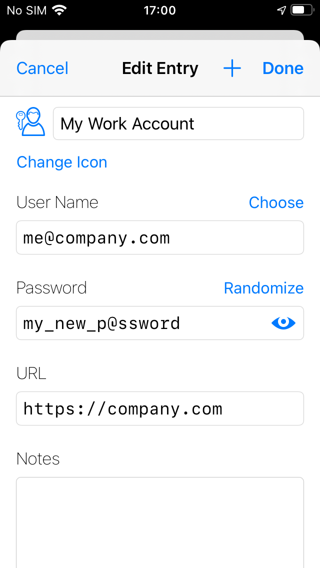 Screenshot: Editing the password of the main entry