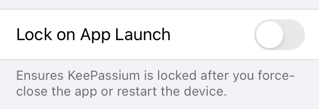 KeePassium settings screenshot: Lock on app launch