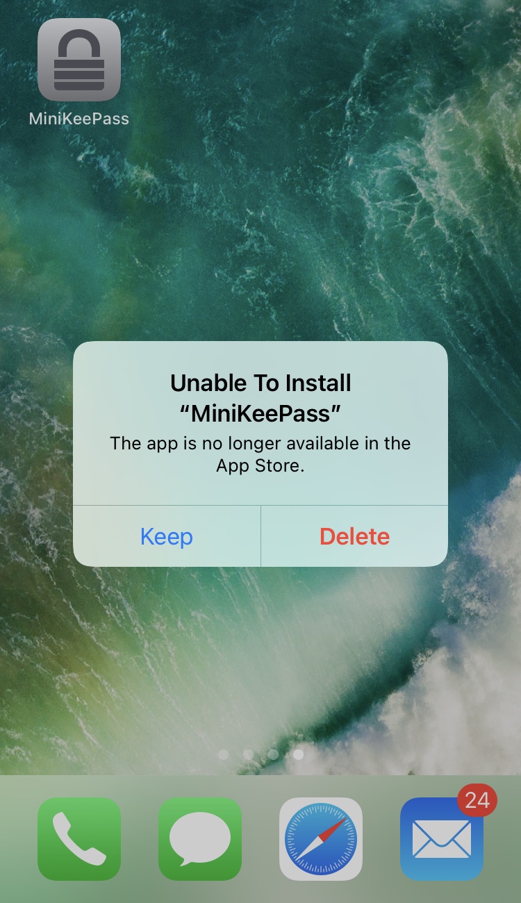 Unable to Install MiniKeePass. The app is no longer available in the App Store.
