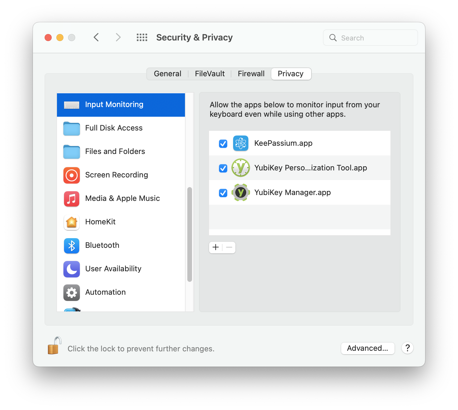 Input Monitoring permission required for USB YubiKeys on macOS.