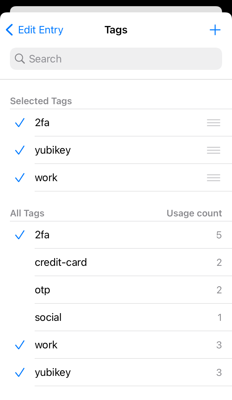 Tags in entry editor
